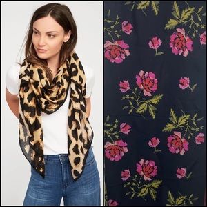 ON Black Floral Botanical Garden Rose Roses Lightweight Scarf